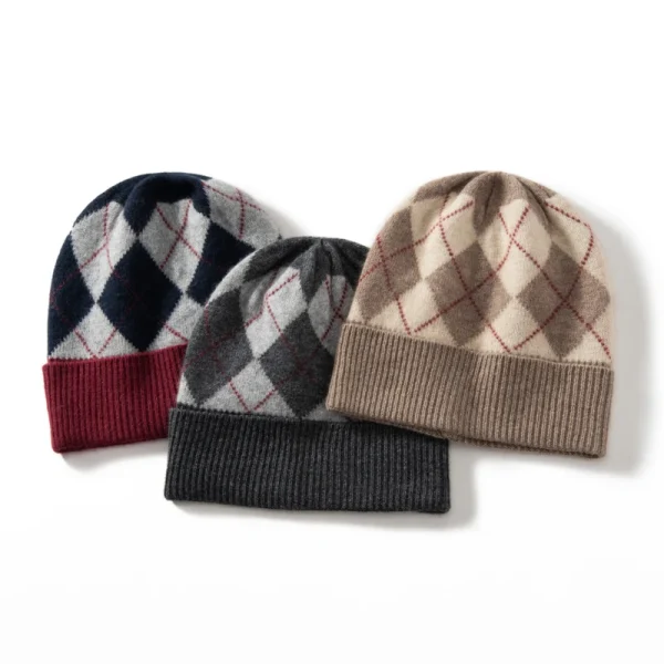 bonnet carreaux 100 % cachemire