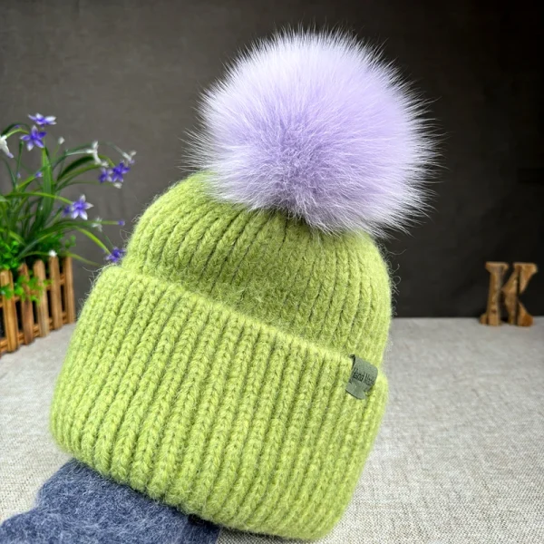 bonnet en fourrure de lapin pour femme